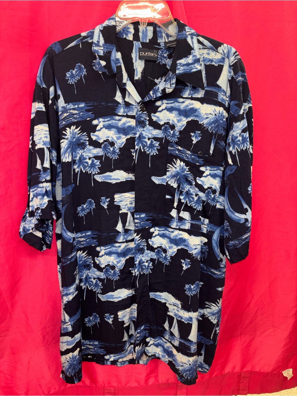 Puritan Blue Floral Rayon Camp Shirt